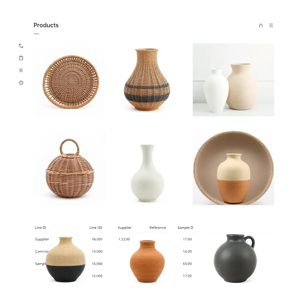 Marbl dashboard showing product grid with woven baskets and ceramic vases